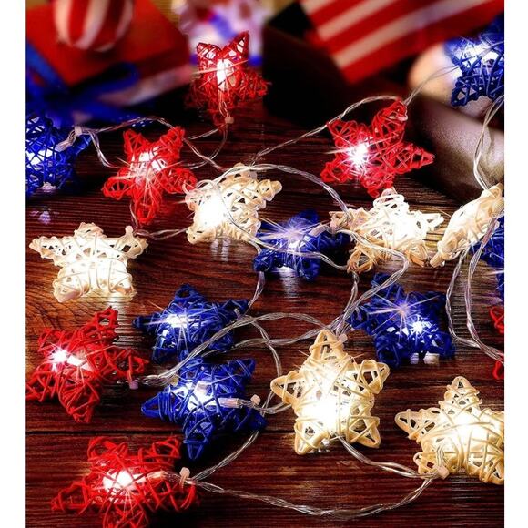 2 Sets of Red White & Blue Star Shape LED String Lights Memorial Day 4th Of July - Picture 4 of 8